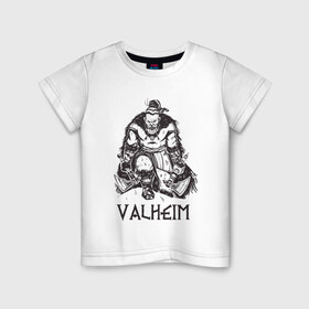 Детская футболка хлопок с принтом Valheim Викинг Берсерк в городе Новоалтайск, 100% хлопок | круглый вырез горловины, полуприлегающий силуэт, длина до линии бедер | axe | berserk | berserker | nord | ragnarok | viking | vikings | warrior | берсеркер | валькирия | викинги | воин | мифология | норд | норман | норманн | один | рагнар | рагнарок | руна | руны | русич | русь | с топором | скандинавия