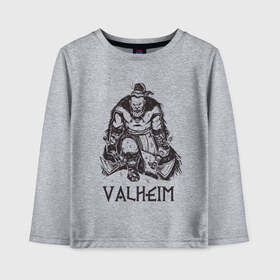 Детский лонгслив хлопок с принтом Valheim Викинг Берсерк в городе Новоалтайск, 100% хлопок | круглый вырез горловины, полуприлегающий силуэт, длина до линии бедер | axe | berserk | berserker | nord | ragnarok | viking | vikings | warrior | берсеркер | валькирия | викинги | воин | мифология | норд | норман | норманн | один | рагнар | рагнарок | руна | руны | русич | русь | с топором | скандинавия