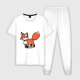 Мужская пижама хлопок с принтом Minecraft Pixel art fox в городе Новоалтайск, 100% хлопок | брюки и футболка прямого кроя, без карманов, на брюках мягкая резинка на поясе и по низу штанин
 | art | fox | minecraft | pixel | квадратики | лис | лиса | лисенок | лисичка | майнкрафт | пиксели | пиксель