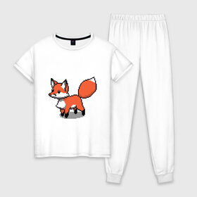 Женская пижама хлопок с принтом Minecraft Pixel art fox в городе Новоалтайск, 100% хлопок | брюки и футболка прямого кроя, без карманов, на брюках мягкая резинка на поясе и по низу штанин | art | fox | minecraft | pixel | квадратики | лис | лиса | лисенок | лисичка | майнкрафт | пиксели | пиксель