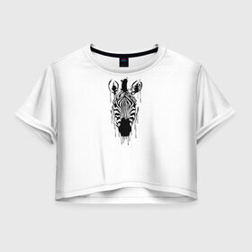 Женская футболка Crop-top 3D с принтом Зебра минимализм в городе Новоалтайск, 100% полиэстер | круглая горловина, длина футболки до линии талии, рукава с отворотами | animal | beast | black | minimalism | white | zebra | белое | животное | зверь | зебра | краски | минимализм | чернила | черно белое | черное