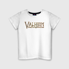 Детская футболка хлопок с принтом VALHEIM. ВАЛЬХЕЙМ в городе Новоалтайск, 100% хлопок | круглый вырез горловины, полуприлегающий силуэт, длина до линии бедер | gambling addict | викинги | игра | игроман | компьютерные игры | подарок | подарок на 23 февраля | приключения | скандинавия | скандинавская мифология
