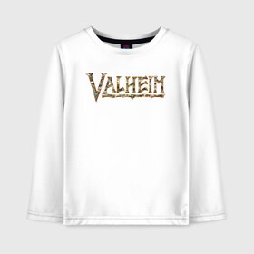 Детский лонгслив хлопок с принтом VALHEIM ВАЛЬХЕЙМ в городе Новоалтайск, 100% хлопок | круглый вырез горловины, полуприлегающий силуэт, длина до линии бедер | gambling addict | викинги | игра | игроман | компьютерные игры | подарок | подарок на 23 февраля | приключения | скандинавия | скандинавская мифология