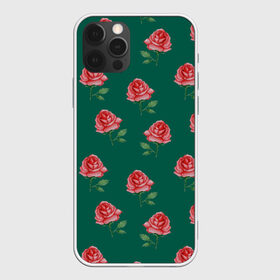 Чехол для iPhone 12 Pro Max с принтом Розы на зеленом фоне в городе Новоалтайск, Силикон |  | 8 марта | flowers | march 8 | spring | ботаническая иллюстрация | весна | день рождения | зеленый | красный | лето | любовь | праздник | принт | природа | растения | розы | цветы