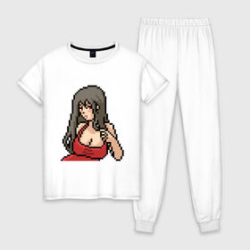 Женская пижама хлопок с принтом Pixel art anime в городе Новоалтайск, 100% хлопок | брюки и футболка прямого кроя, без карманов, на брюках мягкая резинка на поясе и по низу штанин | anime | art | girl | manga | pixel | аниме | арт | девушка | манга | пиксель