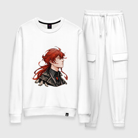 Женский костюм хлопок с принтом Дилюк в городе Новоалтайск, 100% хлопок | на свитшоте круглая горловина, мягкая резинка по низу. Брюки заужены к низу, на них два вида карманов: два 