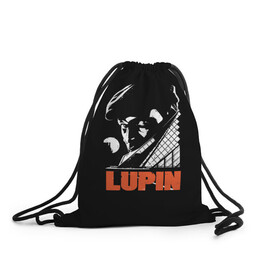 Рюкзак-мешок 3D с принтом Lupin - Сериал Люпен в городе Новоалтайск, 100% полиэстер | плотность ткани — 200 г/м2, размер — 35 х 45 см; лямки — толстые шнурки, застежка на шнуровке, без карманов и подкладки | Тематика изображения на принте: lupin | netflix | детектив | логотип | люпен | люпин | люпэн | мужской | нетфликс | омар си | подарок | портрет | сериал | черный
