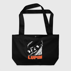 Пляжная сумка 3D с принтом Lupin - Сериал Люпен в городе Новоалтайск, 100% полиэстер | застегивается на металлическую кнопку; внутренний карман застегивается на молнию. Стенки укреплены специальным мягким материалом, чтобы защитить содержимое от несильных ударов
 | lupin | netflix | детектив | логотип | люпен | люпин | люпэн | мужской | нетфликс | омар си | подарок | портрет | сериал | черный