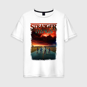 Женская футболка хлопок Oversize с принтом Stranger Things в городе Новоалтайск, 100% хлопок | свободный крой, круглый ворот, спущенный рукав, длина до линии бедер
 | friend dont lie | friends dont lie | morning are for coffee and contemplation | stranger things | stranger things 2 | stranger things 3 | stranger things logo | stranger things лого | друзья не лгут | очень странные дела | очень странные дела лого