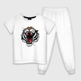 Детская пижама хлопок с принтом TIGER в городе Новоалтайск, 100% хлопок |  брюки и футболка прямого кроя, без карманов, на брюках мягкая резинка на поясе и по низу штанин
 | animal | beast | cat | cute | fluffy | hunter | lion | lion cub | lion king | mane | predator | red | tail | tiger | yellow | большая кошка | голова тигра | грива | животное | зверь | король лев | кот | милый | охотник | пушистый | тигр | тиг