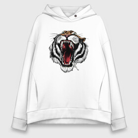 Женское худи Oversize хлопок с принтом TIGER в городе Новоалтайск, френч-терри — 70% хлопок, 30% полиэстер. Мягкий теплый начес внутри —100% хлопок | боковые карманы, эластичные манжеты и нижняя кромка, капюшон на магнитной кнопке | animal | beast | cat | cute | fluffy | hunter | lion | lion cub | lion king | mane | predator | red | tail | tiger | yellow | большая кошка | голова тигра | грива | животное | зверь | король лев | кот | милый | охотник | пушистый | тигр | тиг