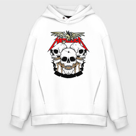 Мужское худи Oversize хлопок с принтом Metallica в городе Новоалтайск, френч-терри — 70% хлопок, 30% полиэстер. Мягкий теплый начес внутри —100% хлопок | боковые карманы, эластичные манжеты и нижняя кромка, капюшон на магнитной кнопке | hard | metallica | rock | голова | группа | кости | крылья | металлика | музыка | надпись | рок | скелет | череп