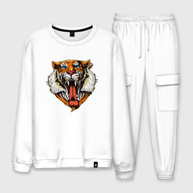 Мужской костюм хлопок с принтом Tiger Face в городе Новоалтайск, 100% хлопок | на свитшоте круглая горловина, мягкая резинка по низу. Брюки заужены к низу, на них два вида карманов: два “обычных” по бокам и два объемных, с клапанами, расположенные ниже линии бедра. Брюки с мягкой трикотажной резинкой на поясе и по низу штанин. В поясе для дополнительного комфорта — широкие завязки | animal | beast | cat | cute | fluffy | hunter | lion | lion cub | lion king | mane | predator | red | tail | tiger | yellow | большая кошка | голова тигра | грива | животное | зверь | король лев | кот | милый | охотник | пушистый | тигр | тиг