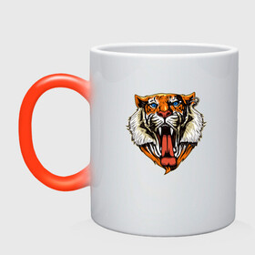 Кружка хамелеон с принтом Tiger Face в городе Новоалтайск, керамика | меняет цвет при нагревании, емкость 330 мл | animal | beast | cat | cute | fluffy | hunter | lion | lion cub | lion king | mane | predator | red | tail | tiger | yellow | большая кошка | голова тигра | грива | животное | зверь | король лев | кот | милый | охотник | пушистый | тигр | тиг