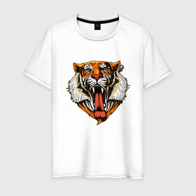 Мужская футболка хлопок с принтом Tiger Face в городе Новоалтайск, 100% хлопок | прямой крой, круглый вырез горловины, длина до линии бедер, слегка спущенное плечо. | animal | beast | cat | cute | fluffy | hunter | lion | lion cub | lion king | mane | predator | red | tail | tiger | yellow | большая кошка | голова тигра | грива | животное | зверь | король лев | кот | милый | охотник | пушистый | тигр | тиг