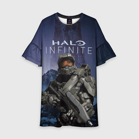 Детское платье 3D с принтом Halo Infinite в городе Новоалтайск, 100% полиэстер | прямой силуэт, чуть расширенный к низу. Круглая горловина, на рукавах — воланы | 343 industries | мастер чиф | мъёльнир | ореол | спартанец