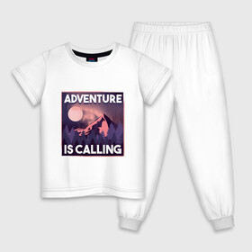 Детская пижама хлопок с принтом Adventure is calling в городе Новоалтайск, 100% хлопок |  брюки и футболка прямого кроя, без карманов, на брюках мягкая резинка на поясе и по низу штанин
 | forest | landscape | moon | mountain | mountains | nature | northern lights | polar lights | гора | горы | ели | ель | лес | луна | лучше гор могут быть только горы | пейзаж | приключение | приключения | природа | северное сияние | сосна | с