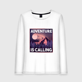 Женский лонгслив хлопок с принтом Adventure is calling в городе Новоалтайск, 100% хлопок |  | forest | landscape | moon | mountain | mountains | nature | northern lights | polar lights | гора | горы | ели | ель | лес | луна | лучше гор могут быть только горы | пейзаж | приключение | приключения | природа | северное сияние | сосна | с
