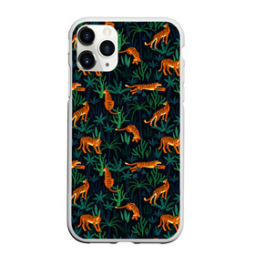 Чехол для iPhone 11 Pro Max матовый с принтом Паттерн из Тигров и Растений в городе Новоалтайск, Силикон |  | Тематика изображения на принте: black | cat | chill | relax | tiger | животные | коралловый | кот | кошки | лев | леопарды | отдых | паттерн | полосатый | полосы | растения | тигры | узор | цветы