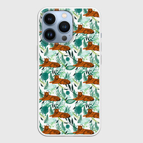 Чехол для iPhone 13 Pro с принтом Цветы и Тигр Паттерн в городе Новоалтайск,  |  | black | cat | chill | relax | tiger | животные | коралловый | кот | кошки | лев | леопарды | отдых | паттерн | полосатый | полосы | растения | тигры | узор | цветы