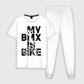 Мужская пижама хлопок с принтом MY BMX IS BIKE в городе Новоалтайск, 100% хлопок | брюки и футболка прямого кроя, без карманов, на брюках мягкая резинка на поясе и по низу штанин
 | 4 | 5 | five | games | grand theft auto | gta | gta v | los santos | online | rockstar | san andreas | великое авто воровство | гта | гташка | игры | логотип | лос сантос | майкл | мафия | ограбление | онлайн | пеф | рокстар | самп | сан андреас 