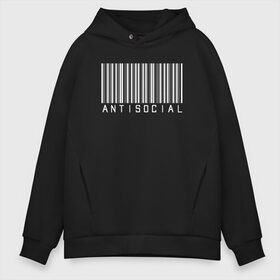 Мужское худи Oversize хлопок с принтом ANTISOCIAL в городе Новоалтайск, френч-терри — 70% хлопок, 30% полиэстер. Мягкий теплый начес внутри —100% хлопок | боковые карманы, эластичные манжеты и нижняя кромка, капюшон на магнитной кнопке | anti | antisocial | barcode | club | code | girl | girls | human | man | qr | social | woman | антисоциал | антисоциальный | клуб | код | люди | человек | штрих