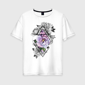 Женская футболка хлопок Oversize с принтом Flowers в городе Новоалтайск, 100% хлопок | свободный крой, круглый ворот, спущенный рукав, длина до линии бедер
 | 8 марта | girl | woman | бабушка | весна | девушкам | девушке | девушки | женский | листья | мама | март | подарок | розы | тренд | цветочки | цветы
