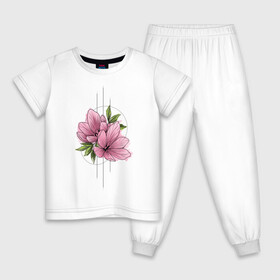 Детская пижама хлопок с принтом Watercolour flowers в городе Новоалтайск, 100% хлопок |  брюки и футболка прямого кроя, без карманов, на брюках мягкая резинка на поясе и по низу штанин
 | Тематика изображения на принте: 8 марта | girl | woman | бабушка | весна | девушкам | девушке | девушки | женский | листья | мама | март | подарок | тренд | цветочки | цветы