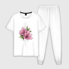 Мужская пижама хлопок с принтом Watercolour flowers в городе Новоалтайск, 100% хлопок | брюки и футболка прямого кроя, без карманов, на брюках мягкая резинка на поясе и по низу штанин
 | 8 марта | girl | woman | бабушка | весна | девушкам | девушке | девушки | женский | листья | мама | март | подарок | тренд | цветочки | цветы