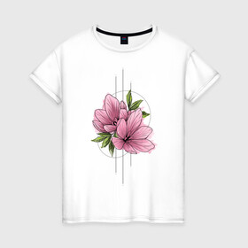 Женская футболка хлопок с принтом Watercolour flowers в городе Новоалтайск, 100% хлопок | прямой крой, круглый вырез горловины, длина до линии бедер, слегка спущенное плечо | 8 марта | girl | woman | бабушка | весна | девушкам | девушке | девушки | женский | листья | мама | март | подарок | тренд | цветочки | цветы