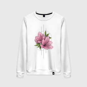 Женский свитшот хлопок с принтом Watercolour flowers в городе Новоалтайск, 100% хлопок | прямой крой, круглый вырез, на манжетах и по низу широкая трикотажная резинка  | 8 марта | girl | woman | бабушка | весна | девушкам | девушке | девушки | женский | листья | мама | март | подарок | тренд | цветочки | цветы
