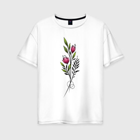 Женская футболка хлопок Oversize с принтом Graphic flower в городе Новоалтайск, 100% хлопок | свободный крой, круглый ворот, спущенный рукав, длина до линии бедер
 | 8 марта | girl | woman | бабушка | весна | девушкам | девушке | девушки | женский | листья | мама | март | подарок | тренд | цветочки | цветы