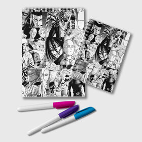 Блокнот с принтом One-Punch Man (Ванпачмен) в городе Новоалтайск, 100% бумага | 48 листов, плотность листов — 60 г/м2, плотность картонной обложки — 250 г/м2. Листы скреплены удобной пружинной спиралью. Цвет линий — светло-серый
 | one punch man | аниме | ван панч мен | ванпачмен | гароу | генос | кинг | сайтама | сверхзвуковой соник | фубуки