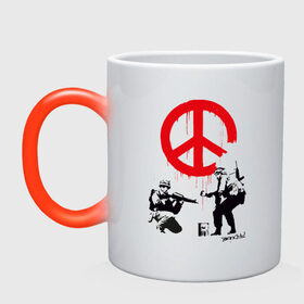 Кружка хамелеон с принтом Make peace no war | Banksy в городе Новоалтайск, керамика | меняет цвет при нагревании, емкость 330 мл | art | banksy | street art | арт | бэнкси | граффити | со смыслом | сосмыслом | стритарт