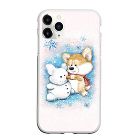 Чехол для iPhone 11 Pro Max матовый с принтом Корги и снеговик в городе Новоалтайск, Силикон |  | зима | корги | малыш | снеговик | снежинки | собака | щенок