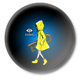 Значок с принтом Little Nightmares в городе Новоалтайск,  металл | круглая форма, металлическая застежка в виде булавки | Тематика изображения на принте: horror | little nightmares | logo game | monster | девочка | логотипы игр | монстры | ужастики | хоррор | шестая