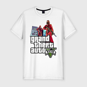 Мужская футболка хлопок Slim с принтом Grand Theft Auto V в городе Новоалтайск, 92% хлопок, 8% лайкра | приталенный силуэт, круглый вырез ворота, длина до линии бедра, короткий рукав | 4 | 5 | five | games | grand theft auto | gta | gta v | los santos | online | rockstar | san andreas | великое авто воровство | гта | гташка | игры | логотип | лос сантос | майкл | мафия | ограбление | онлайн | пеф | рокстар | самп | сан андреас 