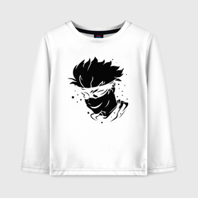 Детский лонгслив хлопок с принтом JUJUTSU KAISEN граффити в городе Новоалтайск, 100% хлопок | круглый вырез горловины, полуприлегающий силуэт, длина до линии бедер | anime | boy | gg | gojou | jujutsu | kaisen | kun | mag | satoru | superhero | аниме | белое | битва | гг | глаза | глазах | годзё | капли | краски | кун | лицо | маг | магическая | на | персонаж | персонажа | повязка | сатору