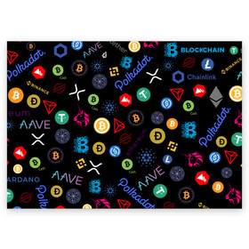 Поздравительная открытка с принтом BITCOIN PATTERN | БИТКОИН(Z) в городе Новоалтайск, 100% бумага | плотность бумаги 280 г/м2, матовая, на обратной стороне линовка и место для марки
 | Тематика изображения на принте: binance coin | bitcoin | blockchain | btc | cardano | crypto | ethereum | litecoin | polkadot | tether | xrp | биткоин | блокчейн | валюта | деньги | криптовалюта | майнер | майнинг | цифровая валюта | цифровое золото | эфир