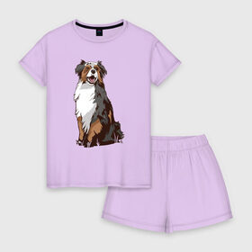 Женская пижама с шортиками хлопок с принтом Австралийская овчарка арт в городе Новоалтайск, 100% хлопок | футболка прямого кроя, шорты свободные с широкой мягкой резинкой | america | art | aussie | australia | australian | collie | dog | dogs | drawing | fci | illustration | print | shepherd | usa | австралия | америка | аусси | заводчик | иллюстрация | колли | окрас | пастух | пастушья | песик | порода | рисуно