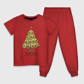 Детская пижама хлопок с принтом Avocado Christmas Tree в городе Новоалтайск, 100% хлопок |  брюки и футболка прямого кроя, без карманов, на брюках мягкая резинка на поясе и по низу штанин
 | claus | cute | nature | new year | santa | tree | авокадо | адвокадо | дед мороз | дед отмороз | ёлка | ель | из авокадо | колпак | косточка | милота | милые авокадо | новый год | прикол | природа | рождественское дерево