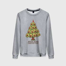 Женский свитшот хлопок с принтом Avocado Christmas Tree в городе Новоалтайск, 100% хлопок | прямой крой, круглый вырез, на манжетах и по низу широкая трикотажная резинка  | claus | cute | nature | new year | santa | tree | авокадо | адвокадо | дед мороз | дед отмороз | ёлка | ель | из авокадо | колпак | косточка | милота | милые авокадо | новый год | прикол | природа | рождественское дерево
