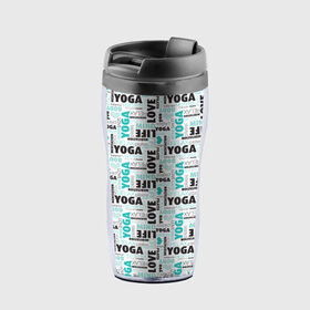Термокружка-непроливайка с принтом YOGA в городе Новоалтайск, внутренняя часть — пищевой пластик, наружная часть — прозрачный пластик, между ними — полиграфическая вставка с рисунком | объем — 350 мл, герметичная крышка | аум | брахма | будда | буддист | веган | вишну | ганеша | гимнастика | индиго | индуизм | инь янь | йога | лотос | мантра | медитация | нирвана | ом | просветление | психоделика | санскрит | третий глаз