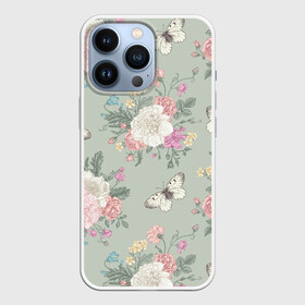 Чехол для iPhone 13 Pro с принтом бабочки в цветах в городе Новоалтайск,  |  | Тематика изображения на принте: 8 марта | бабочки | весна | девушке | женский | мама | пионы | подарок | розы | топ | тренд | феминизм | цветы