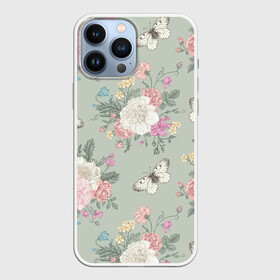 Чехол для iPhone 13 Pro Max с принтом бабочки в цветах в городе Новоалтайск,  |  | Тематика изображения на принте: 8 марта | бабочки | весна | девушке | женский | мама | пионы | подарок | розы | топ | тренд | феминизм | цветы