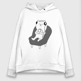 Женское худи Oversize хлопок с принтом кот в наушниках в городе Новоалтайск, френч-терри — 70% хлопок, 30% полиэстер. Мягкий теплый начес внутри —100% хлопок | боковые карманы, эластичные манжеты и нижняя кромка, капюшон на магнитной кнопке | кот | котики | коты | кошка | музыка | наушники | телефон