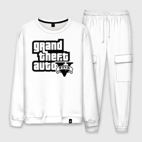 Мужской костюм хлопок с принтом Grand Theft Auto V в городе Новоалтайск, 100% хлопок | на свитшоте круглая горловина, мягкая резинка по низу. Брюки заужены к низу, на них два вида карманов: два “обычных” по бокам и два объемных, с клапанами, расположенные ниже линии бедра. Брюки с мягкой трикотажной резинкой на поясе и по низу штанин. В поясе для дополнительного комфорта — широкие завязки | 4 | 5 | five | games | grand theft auto | gta | gta v | los santos | online | rockstar | san andreas | великое авто воровство | гта | гташка | игры | логотип | лос сантос | майкл | мафия | ограбление | онлайн | пеф | рокстар | самп | сан андреас 