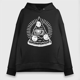 Женское худи Oversize хлопок с принтом Иллюминатская пицца в городе Новоалтайск, френч-терри — 70% хлопок, 30% полиэстер. Мягкий теплый начес внутри —100% хлопок | боковые карманы, эластичные манжеты и нижняя кромка, капюшон на магнитной кнопке | illuminati | tattoo | белый рисунок | еда | иллюминат | иллюминатская пицца | кушанье | пицца | пицца с глазам | тату | татуировки