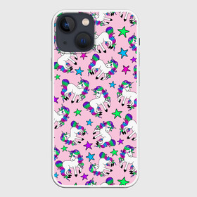 Чехол для iPhone 13 mini с принтом Единороги и звезды в городе Новоалтайск,  |  | Тематика изображения на принте: baby | horse | kawaii | kids | little | pony | unicorn | девочкам | девушкам | детям | единорог | единорог радуга | животные | звезды | кавайный | лошадь | малыш | милые создания | мифические существа | мультяшный | пегас