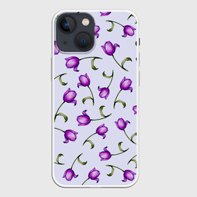 Чехол для iPhone 13 mini с принтом Акварельные тюльпаны в городе Новоалтайск,  |  | fashion | flowers | акварель | бабушка | букет | бутоны | весна | девушкам | дочь | жена | краски | лавандовый | лепестки | лето | листья | мама | нарисованные цветы | поляна | природа | рисунок | сюрприз